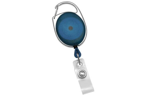 Translucent Blue Premier Carabiner Badge Reel with Clear Vinyl Strap - 25 - All Things Identification