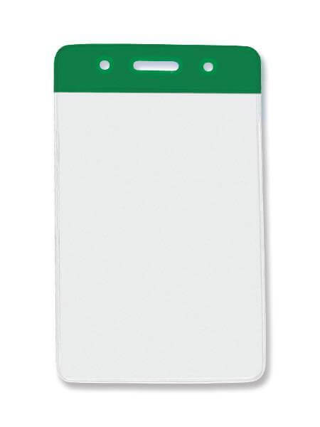 Vinyl Vertical Badge Holder with Green Color Bar 2.44" x 3.5" 406-N-GRN - All Things Identification