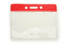 Vinyl Horizontal Badge Holder with Red Color Bar 3.75" x 2.63" 406-T-RED - All Things Identification