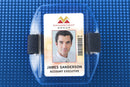Clear Vinyl Vertical Arm Band Badge Holder with Blue Strap 2.75" x 3.8" 504-ARNB - All Things Identification