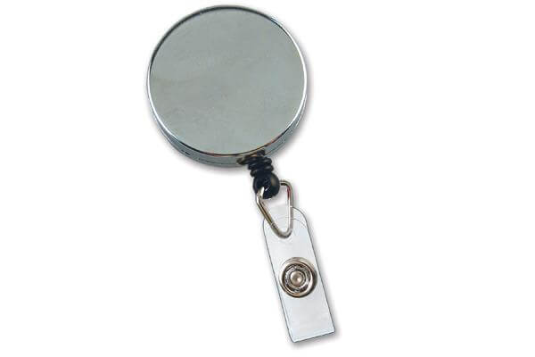 Chrome Heavy Duty Badge Reel with Nylon Cord Clear Vinyl Strap | Belt Clip - 25 - All Things Identification