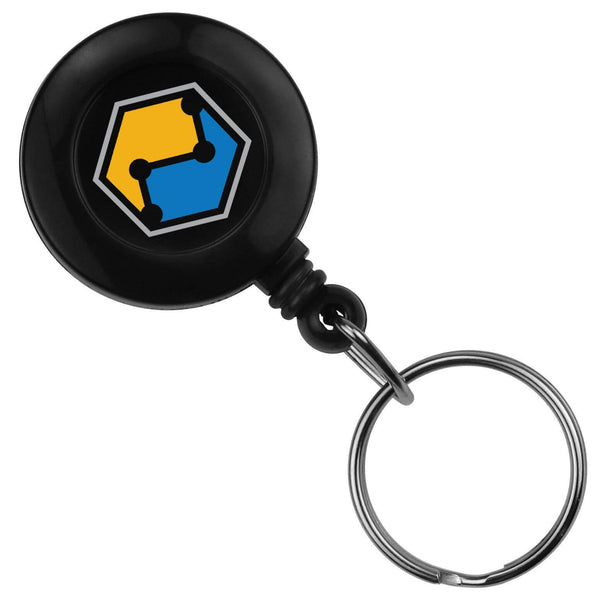 Black Round Badge Reel With Key Ring And Slide Clip - 25 - All Things Identification