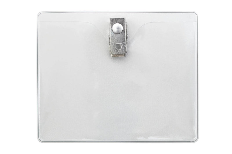 Clear Vinyl Horizontal Badge Holder with 2-Hole Clip, 3.94" x 3.03" - All Things Identification