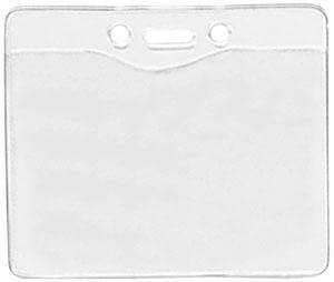 Clear Vinyl Horizontal Badge Holder with Slot and Chain Holes, 4" x 2.85" - All Things Identification