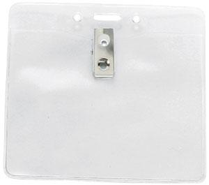 Clear Vinyl Horizontal Badge Holder with Clip and Slot and Chain Holes, 4" x 3.3" - All Things Identification