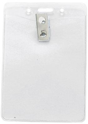 Clear Vinyl Vertical Badge Holder with Clip and Slot and Chain Holes, 3" x 4" - All Things Identification