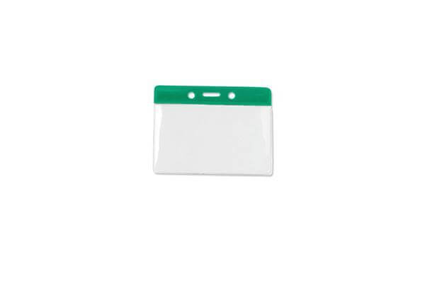 Green Horizontal 3 3-4" x 3" Color Bar Vinyl Badge Holder - 100 Badge Holders 1820-1004 - All Things Identification