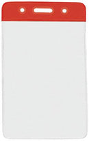 Red Vertical 2 7-16" x 4" Color Bar Vinyl Badge Holder - 100 Badge Holders 1820-1056 - All Things Identification