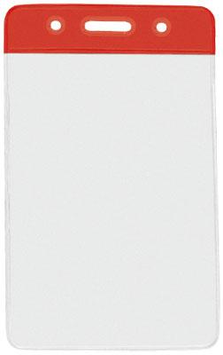 Red Vertical 2 7-16" x 4" Color Bar Vinyl Badge Holder - 100 Badge Holders 1820-1056 - All Things Identification
