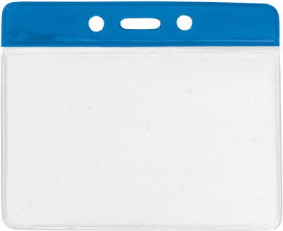 Blue Horizontal 4 1-4" x 4 3-8" Color Bar Vinyl Badge Holder - 100 Badge Holders 1820-1102 - All Things Identification