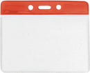 Red Horizontal 4 1-4" x 4 3-8" Color Bar Vinyl Badge Holder - 100 Badge Holders 1820-1106 - All Things Identification