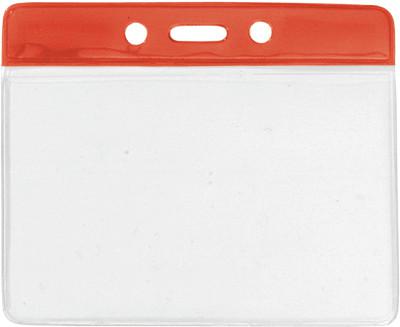 Red Horizontal 4 1-4" x 4 3-8" Color Bar Vinyl Badge Holder - 100 Badge Holders 1820-1106 - All Things Identification