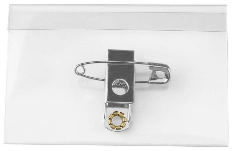 Clear Rigid Vinyl Horizontal Name Tag Holder with Pin-Clip Combo 3.45" x 2.25" 1825-2005 - All Things Identification