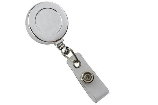 Chrome, Plastic Badge Reel with Clear Vinyl Strap | Belt Clip - 25 - All Things Identification