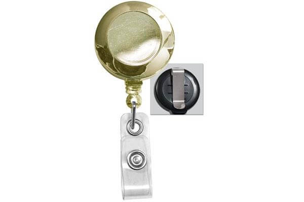 Gold Badge Reel with Clear Vinyl Strap | Belt Clip - 25 - All Things Identification