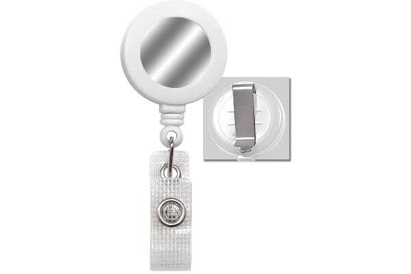 White Badge Reel with Silver Sticker, Reinforced Vinyl Strap | Belt Clip - 25 - All Things Identification