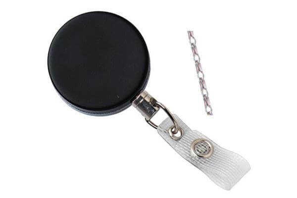 Black /Chrome Heavy-Duty badge Reel with Link Chain Reinforced Vinyl Strap | Belt Clip - 25 - All Things Identification