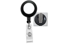 Black Badge Reel with White Sticker, Clear Vinyl Strap | Spring Clip - 25 - All Things Identification
