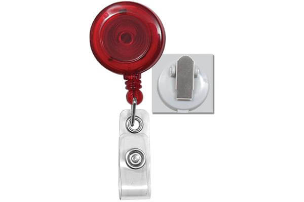 Translucent Red Badge Reel with Clear Vinyl Strap | Spring Clip - 25 - All Things Identification