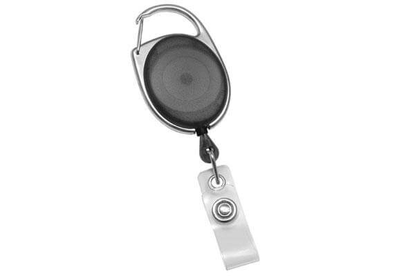 Translucent Black Premier Carabiner Badge Reel with Clear Vinyl Strap - 25 - All Things Identification