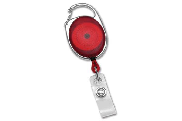 Translucent Red Premier Carabiner Badge Reel with Clear Vinyl Strap - 25 - All Things Identification