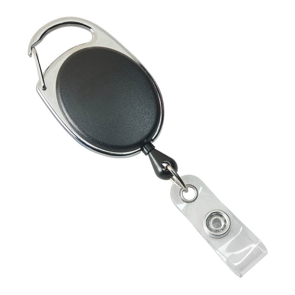 Black Premier Carabiner Badge Reel with Slide Belt Clip | Clear Vinyl Strap - 25 - All Things Identification