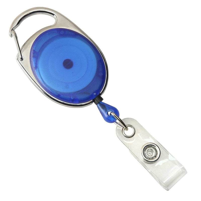 Translucent Blue Premier Carabiner Badge Reel with Slide Belt Clip