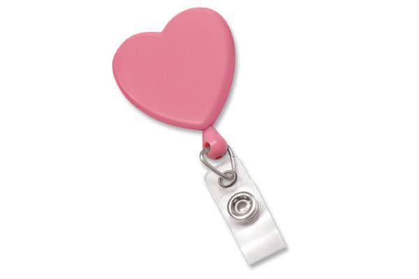 Pink Heart Shaped Badge Reel with Strap - 25 - All Things Identification