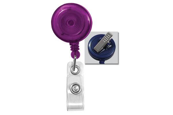 Translucent Purple Badge Reel with Clear Vinyl Strap | Swivel Spring Clip - 25 - All Things Identification