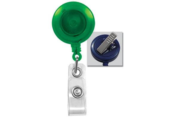 Translucent Green Badge Reel with Clear Vinyl Strap | Swivel Spring Clip - 25 - All Things Identification