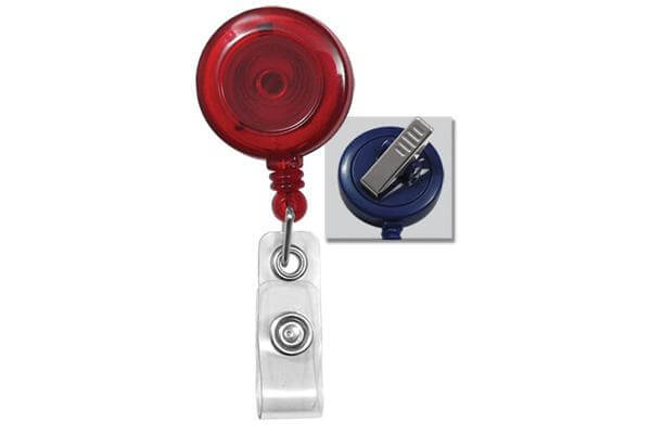 Translucent Red Badge Reel with Clear Vinyl Strap | Swivel Spring Clip - 25 - All Things Identification
