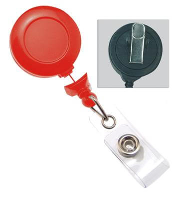 Red Badge Reel with Clear Vinyl Strap | Swivel Spring Clip - 25 - All Things Identification