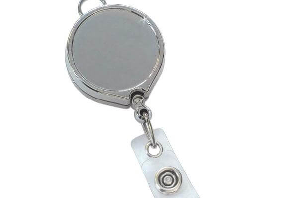 Chrome Metallic Badge Reel with Clear Vinyl Strap | Belt Clip - 25 - All Things Identification