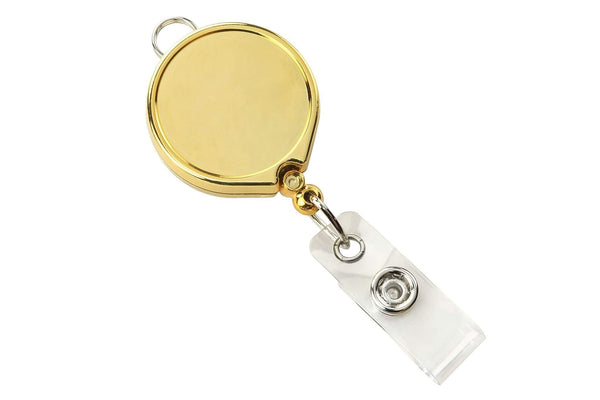 Gold Metallic Badge Reel with Clear Vinyl Strap | Belt Clip - 25 - All Things Identification