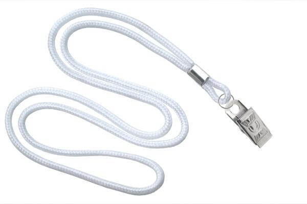 White Round 1-8" Bulldog Clip Lanyards - All Things Identification