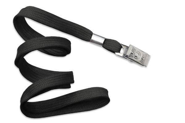 Black 3-8" Flat Woven Lanyard Bulldog Clip - All Things Identification