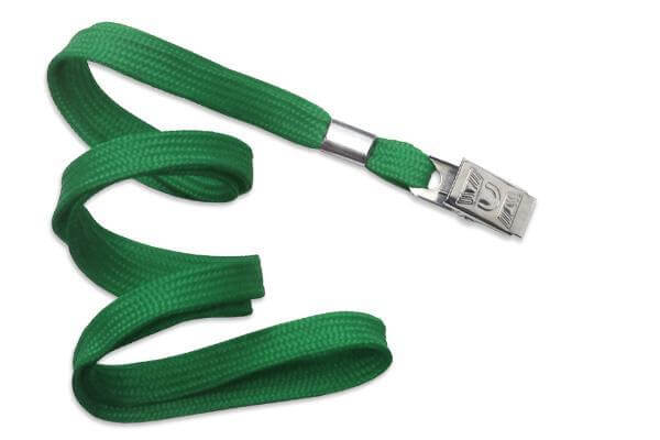 Green 3-8" Flat Woven Lanyard Bulldog Clip - All Things Identification