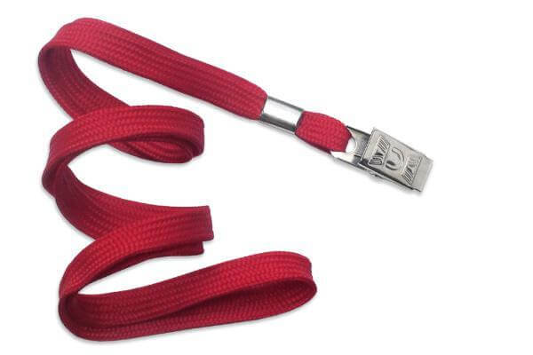 Red 3-8" Flat Woven Lanyard Bulldog Clip - All Things Identification