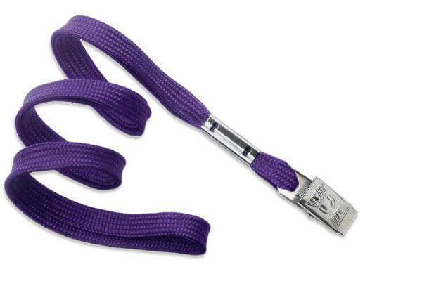 Purple 3-8" Flat Woven Lanyard Bulldog Clip - All Things Identification