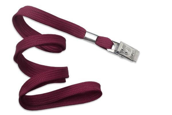 Maroon 3-8" Flat Woven Lanyard Bulldog Clip - All Things Identification