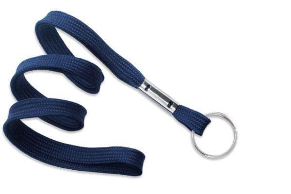 Navy Blue 3-8" Flat Woven Lanyard Split Ring - All Things Identification
