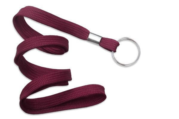 Maroon 3-8" Flat Woven Lanyard Split Ring - All Things Identification