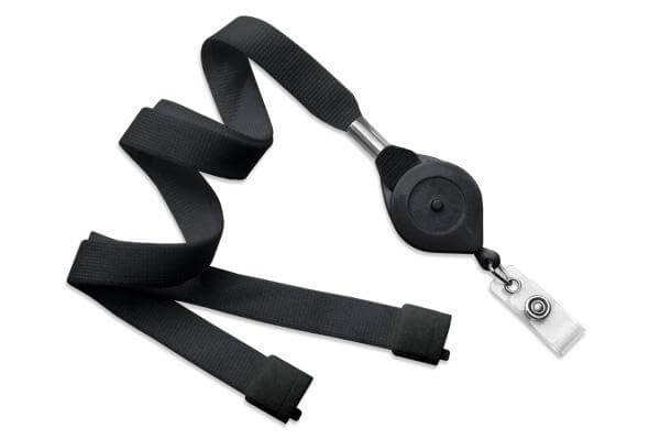 Black 5/8" (16 mm) Lanyard with Breakaway | Slotted "Quick-Lock" Reel And Clear Vinyl Strap - 100 - All Things Identification