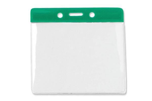 Vinyl Horizontal Badge Holder with Green Color Bar 4" x 3" 406-J-GRN - All Things Identification