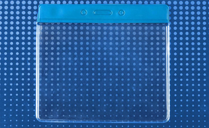 Vinyl Horizontal Badge Holder with Royal Blue Color Bar 4" x 3" 406-J-RBLU - All Things Identification