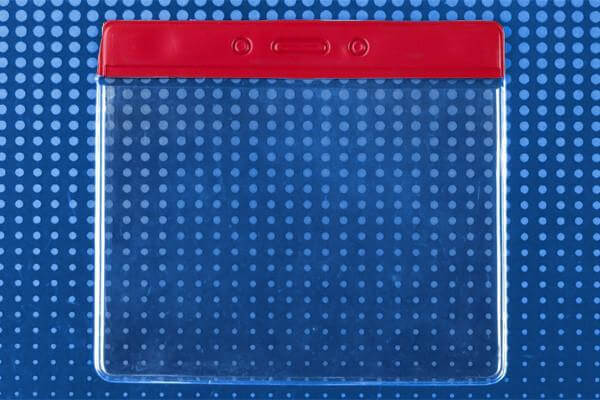 Vinyl Horizontal Badge Holder with Red Color Bar 4" x 3" 406-J-RED - All Things Identification