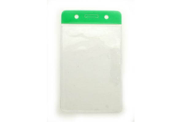 Vinyl Vertical Badge Holder with Green Color Bar 2.44" x 3.5" 406-N-GRN - All Things Identification