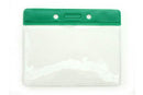Vinyl Horizontal Badge Holder with Green Color Bar 3.75" x 2.63" 406-T-GRN - All Things Identification