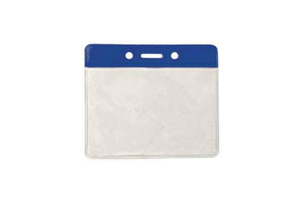 Vinyl Horizontal Badge Holder with Royal Blue Color Bar 3.75" x 2.63" 406-T-RBLU - All Things Identification