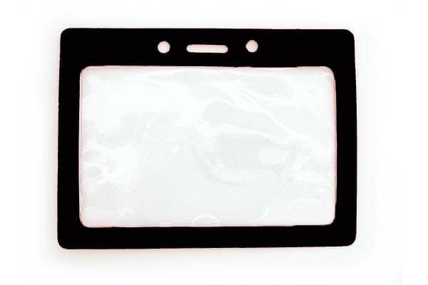 Vinyl Horizontal Badge Holder with Black Color Frame 3.5" x 2.13" 407-T-BLK - All Things Identification